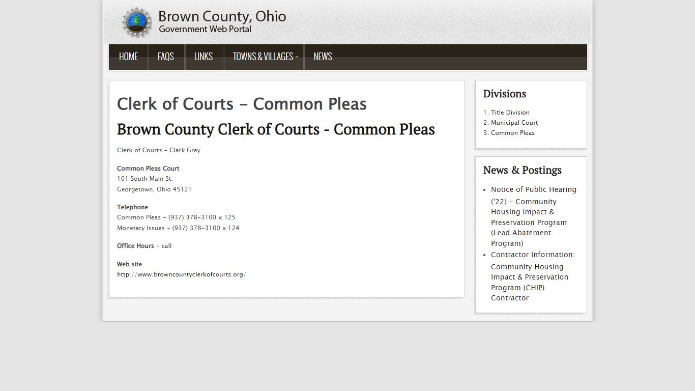 Clerk of Courts - Common Pleas - Brown County, Ohio