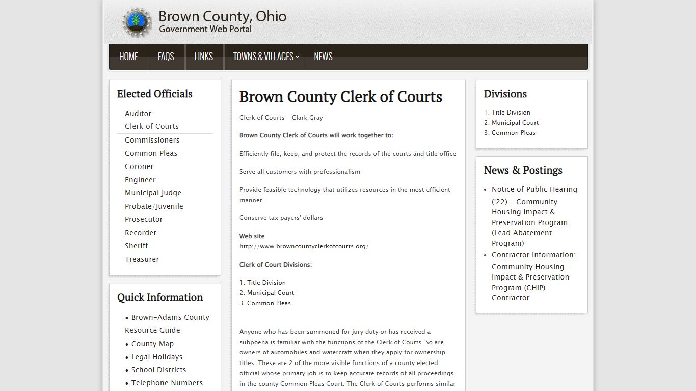 Brown County Ohio Government Portal - Clerk of Courts